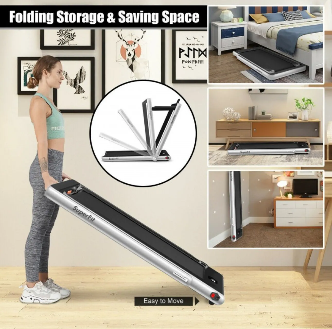 Heavy Duty Modern 2.25HP 2-in-1 Foldable Walking Pad Treadmill With Dual Display | App Control | Space Saver | Quiet Motor | High Performance Speaker | Remote Control