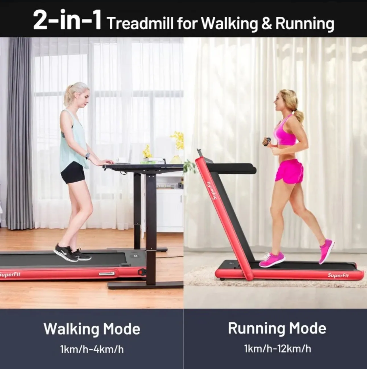 Heavy Duty Modern 2.25HP 2-in-1 Foldable Walking Pad Treadmill With Dual Display | App Control | Space Saver | Quiet Motor | High Performance Speaker | Remote Control