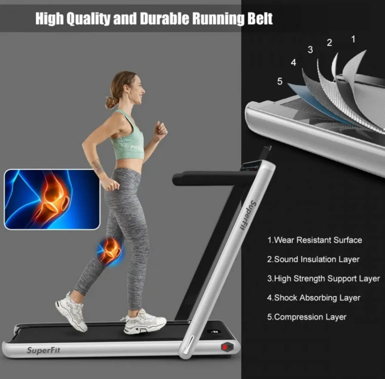 Heavy Duty Modern 2.25HP 2-in-1 Foldable Walking Pad Treadmill With Dual Display | App Control | Space Saver | Quiet Motor | High Performance Speaker | Remote Control