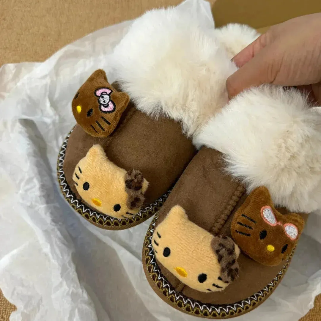 Hello Kitty Fuzzy Brown Winter Slippers