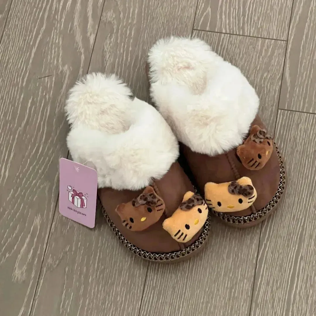 Hello Kitty Fuzzy Brown Winter Slippers