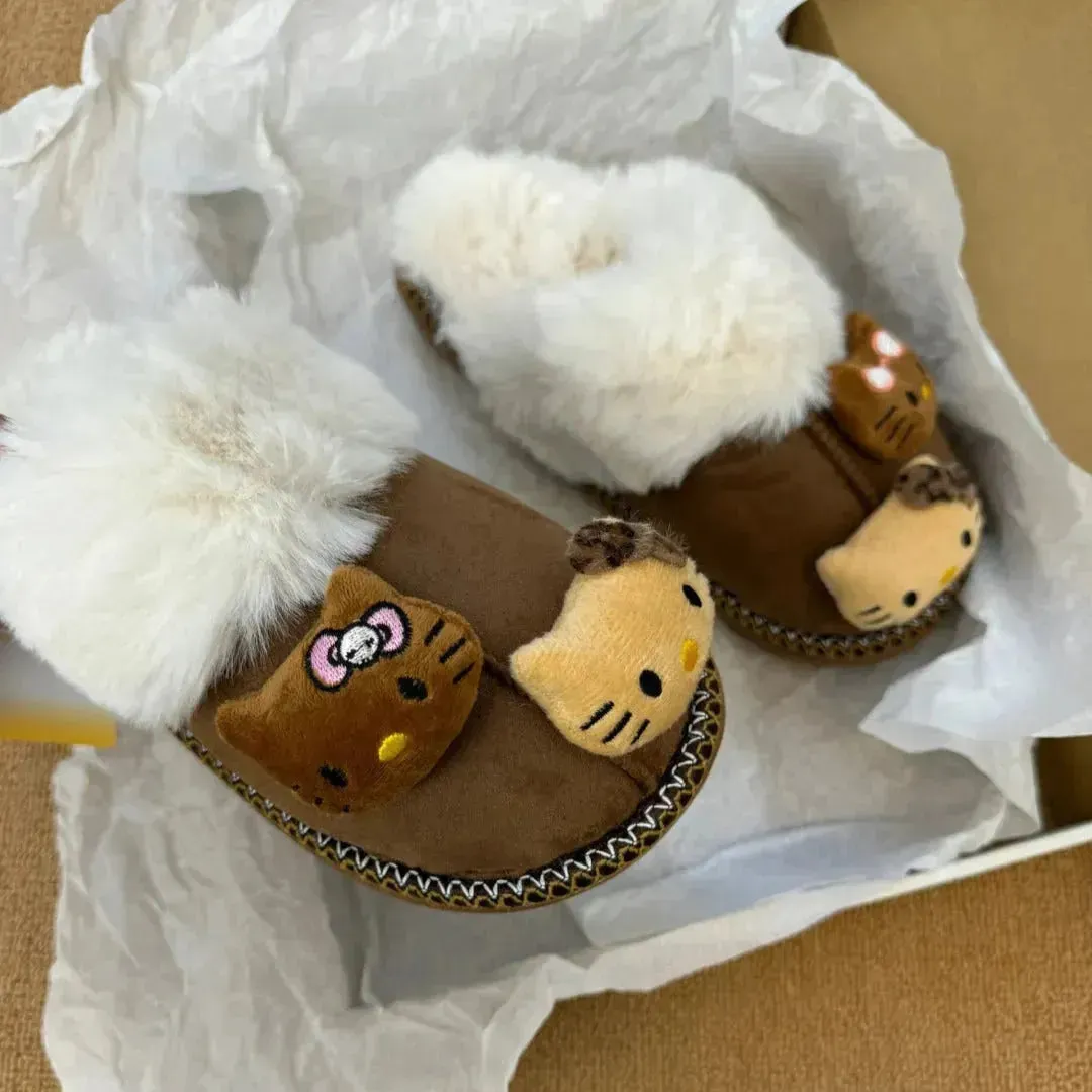 Hello Kitty Fuzzy Brown Winter Slippers