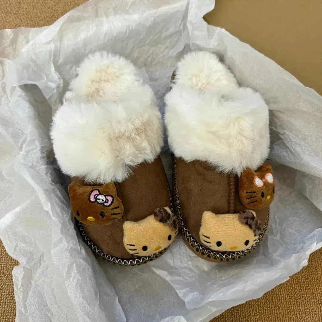 Hello Kitty Fuzzy Brown Winter Slippers