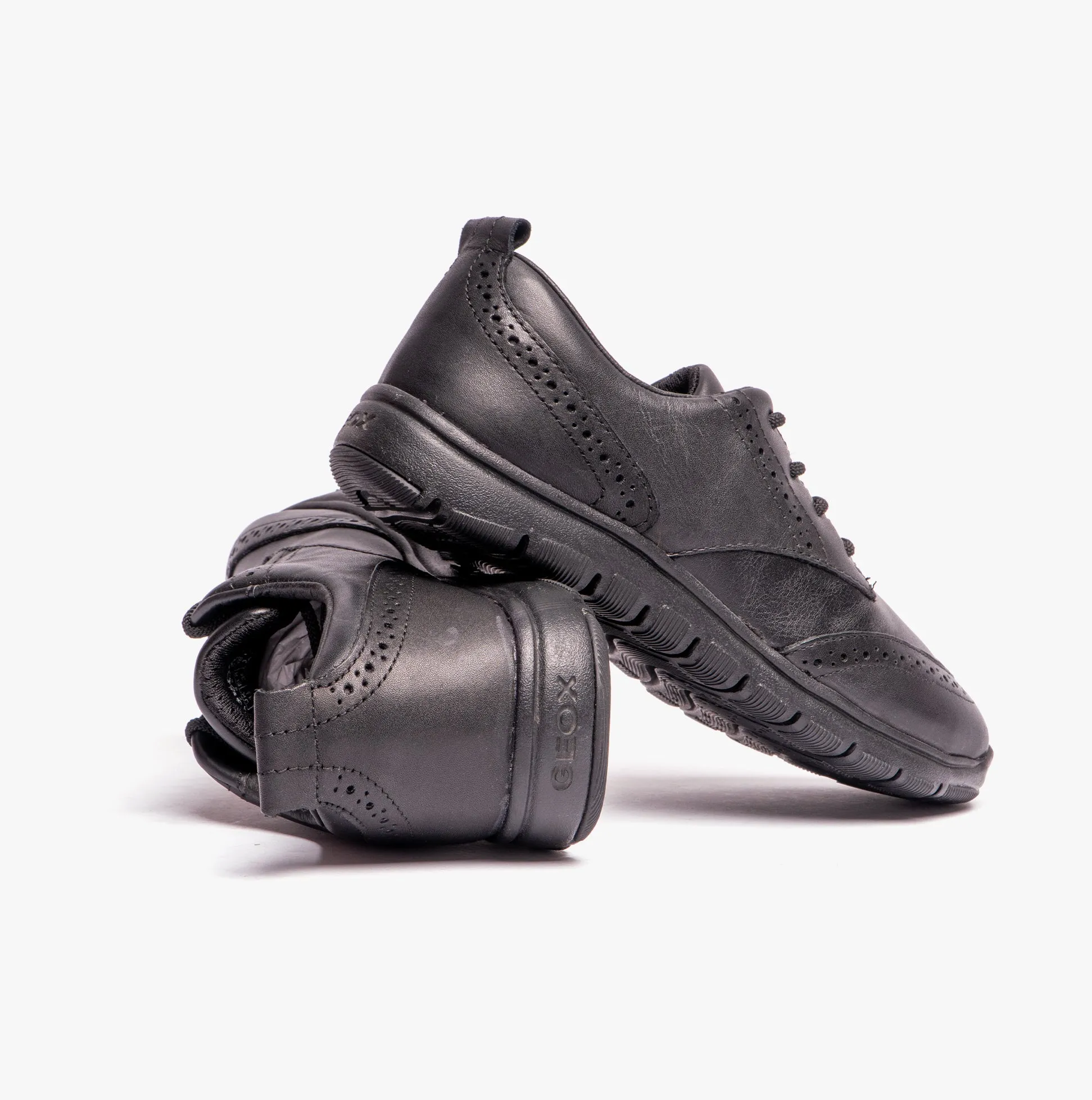 J XUNDAY Boys Leather School Trainers Black