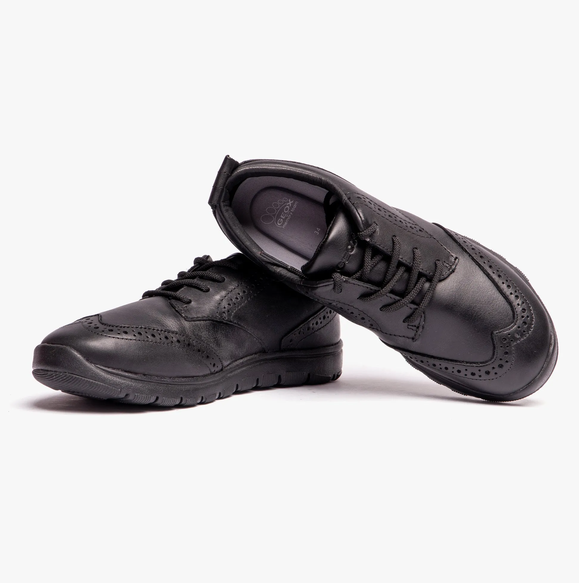 J XUNDAY Boys Leather School Trainers Black