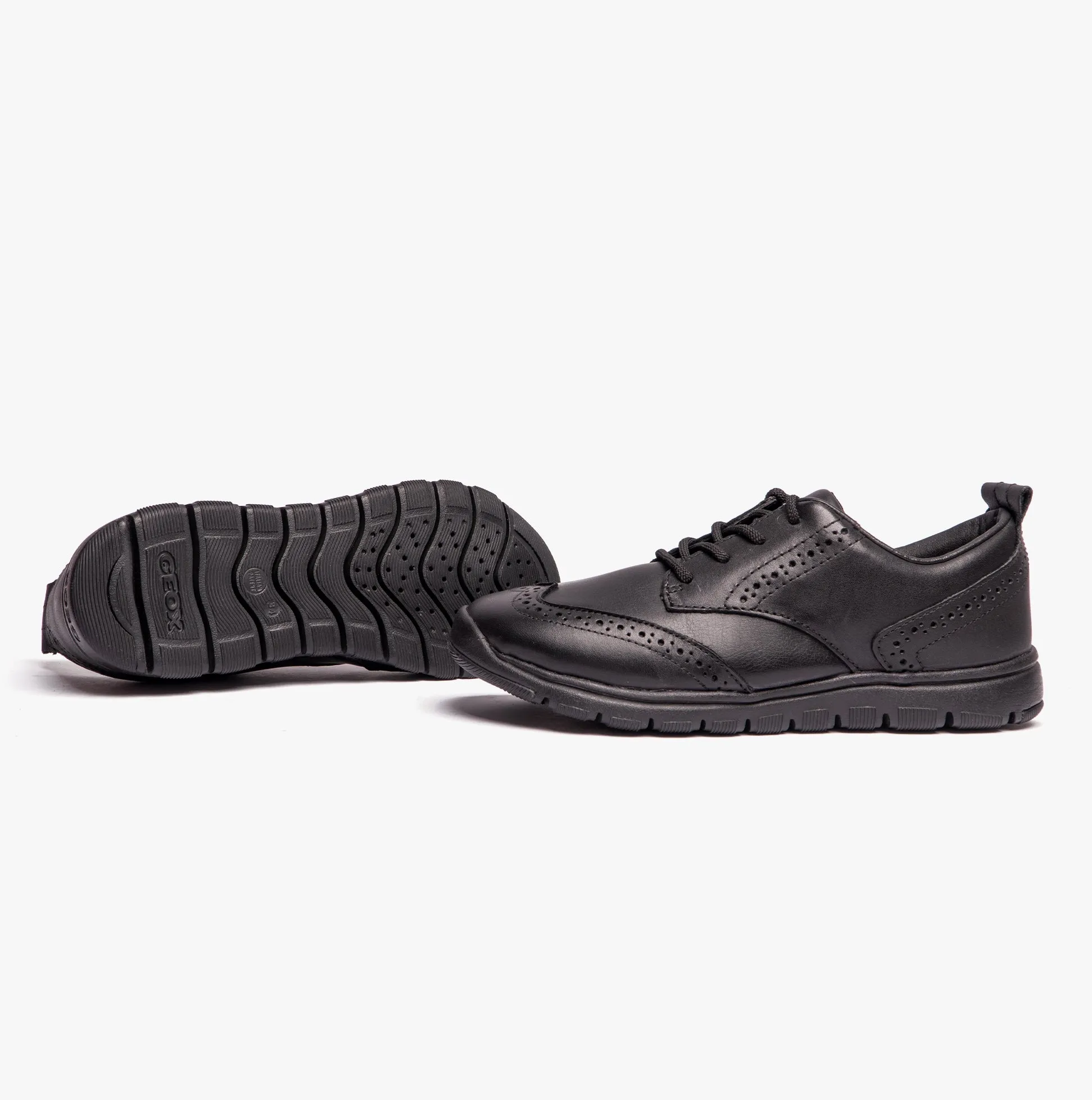 J XUNDAY Boys Leather School Trainers Black