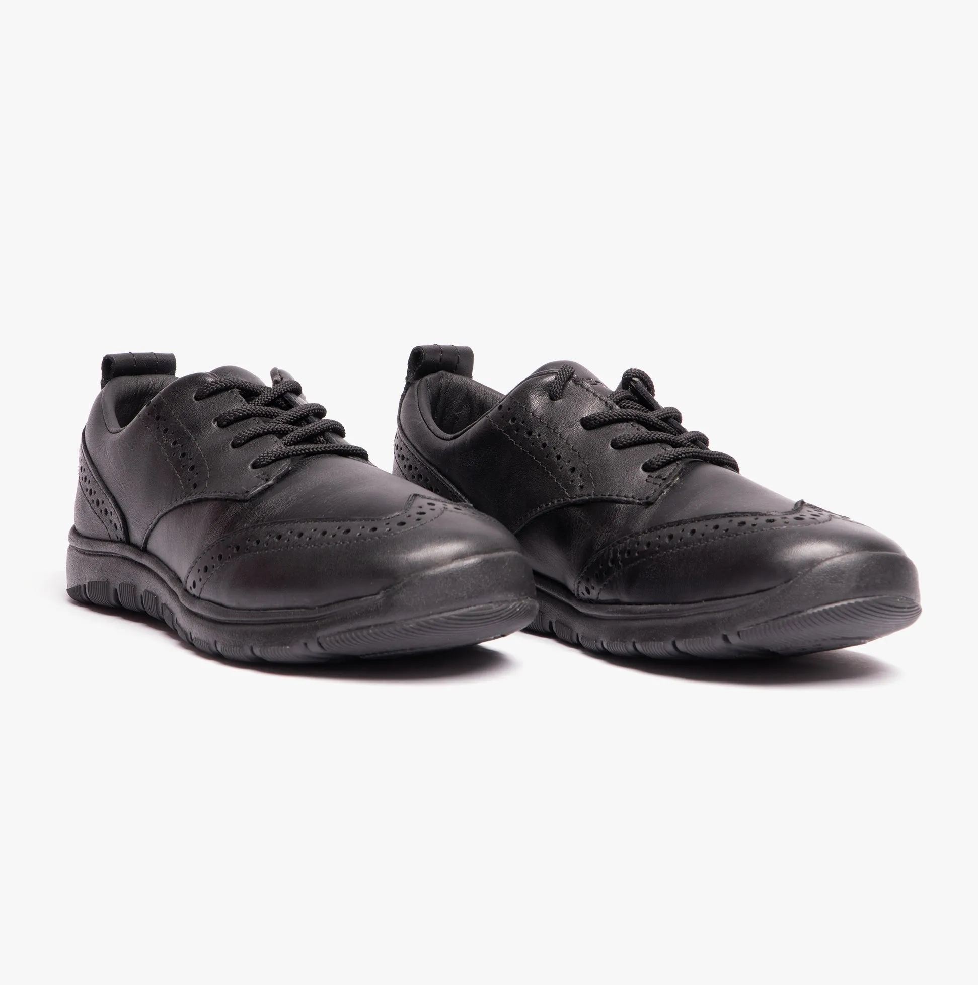 J XUNDAY Boys Leather School Trainers Black