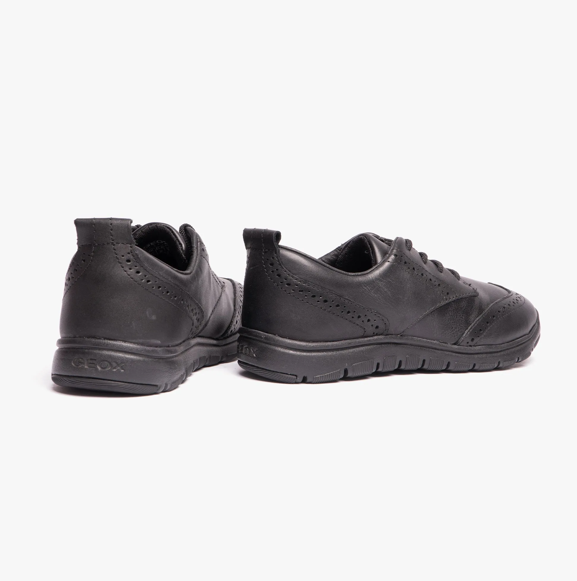 J XUNDAY Boys Leather School Trainers Black