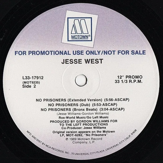 Jesse West - No Prisoners (12", Promo) (VG )