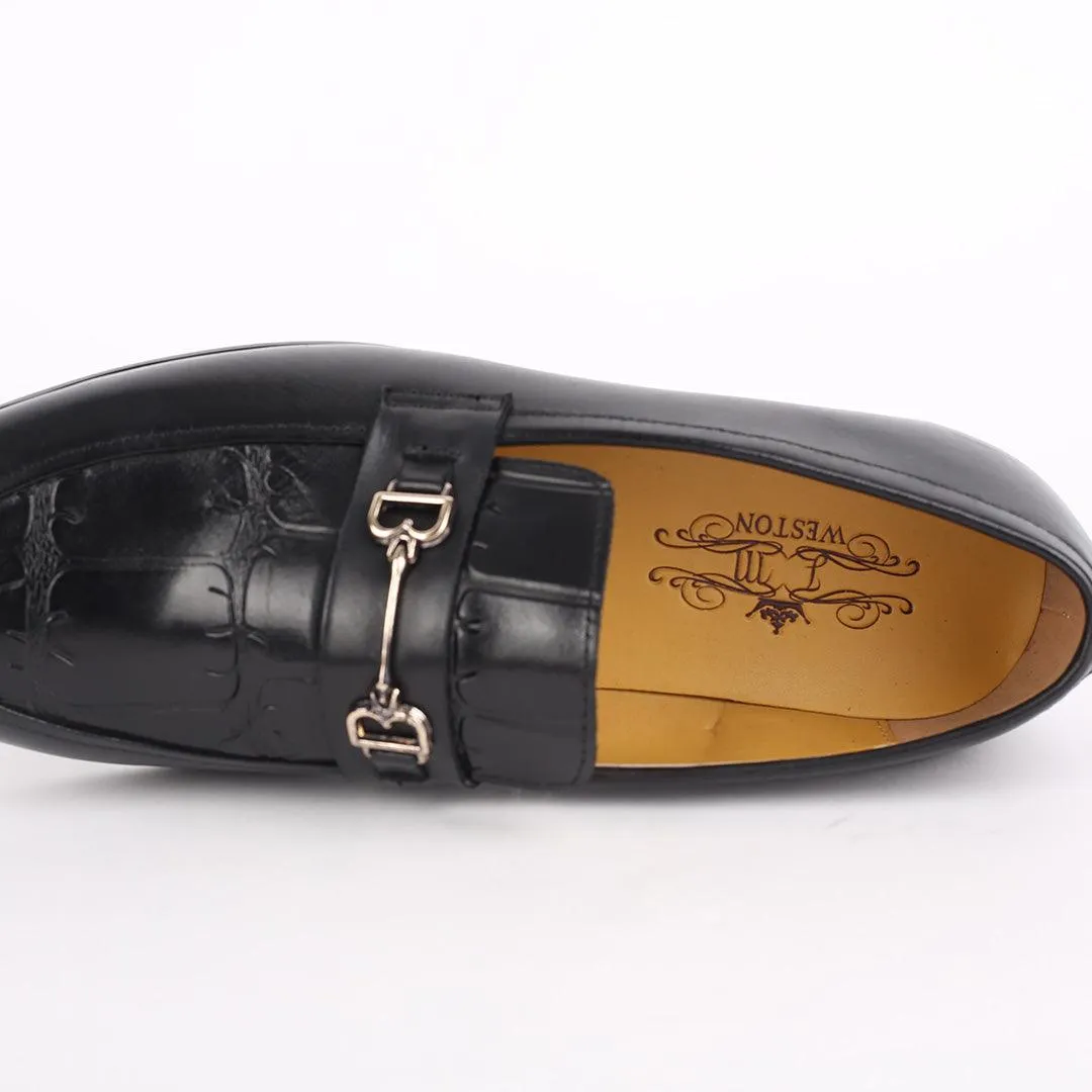 J.M Weston Black Exquisite Shoe With Gold Design