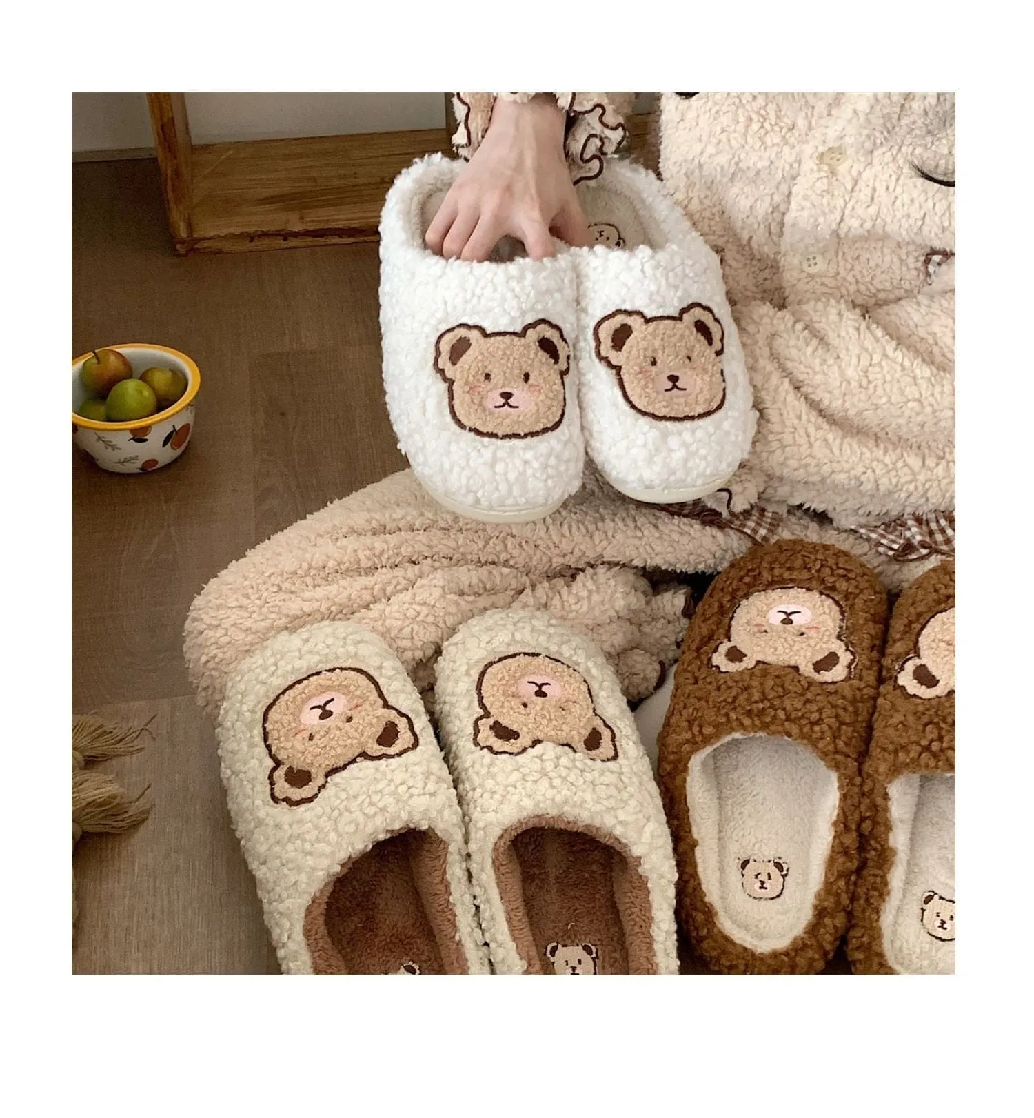 Kawaii Plush Bear Fluffy Cute Slippers