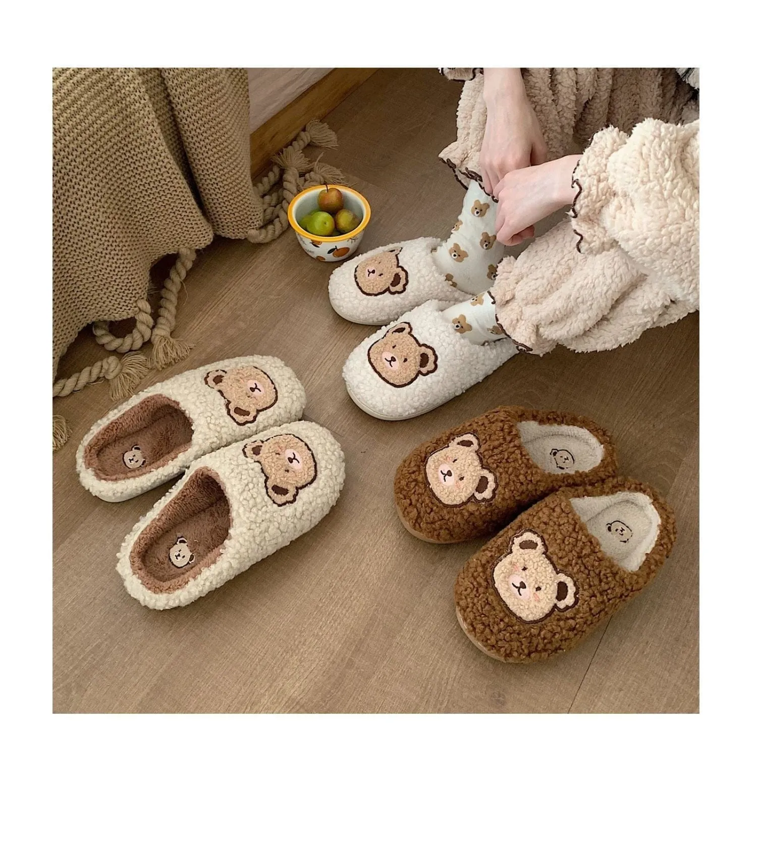 Kawaii Plush Bear Fluffy Cute Slippers