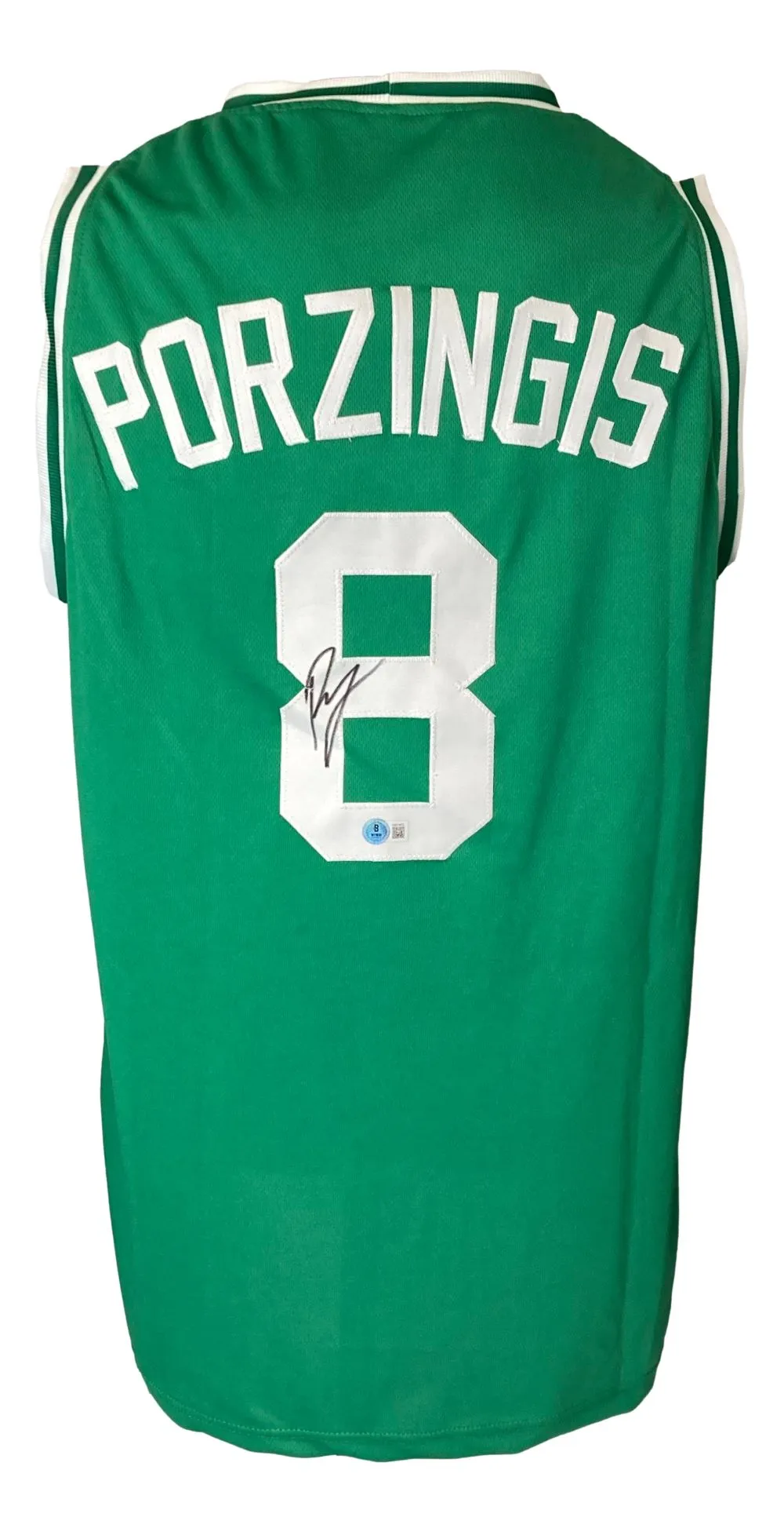 Kristaps Porzingis Boston Signed Green Basketball Jersey BAS