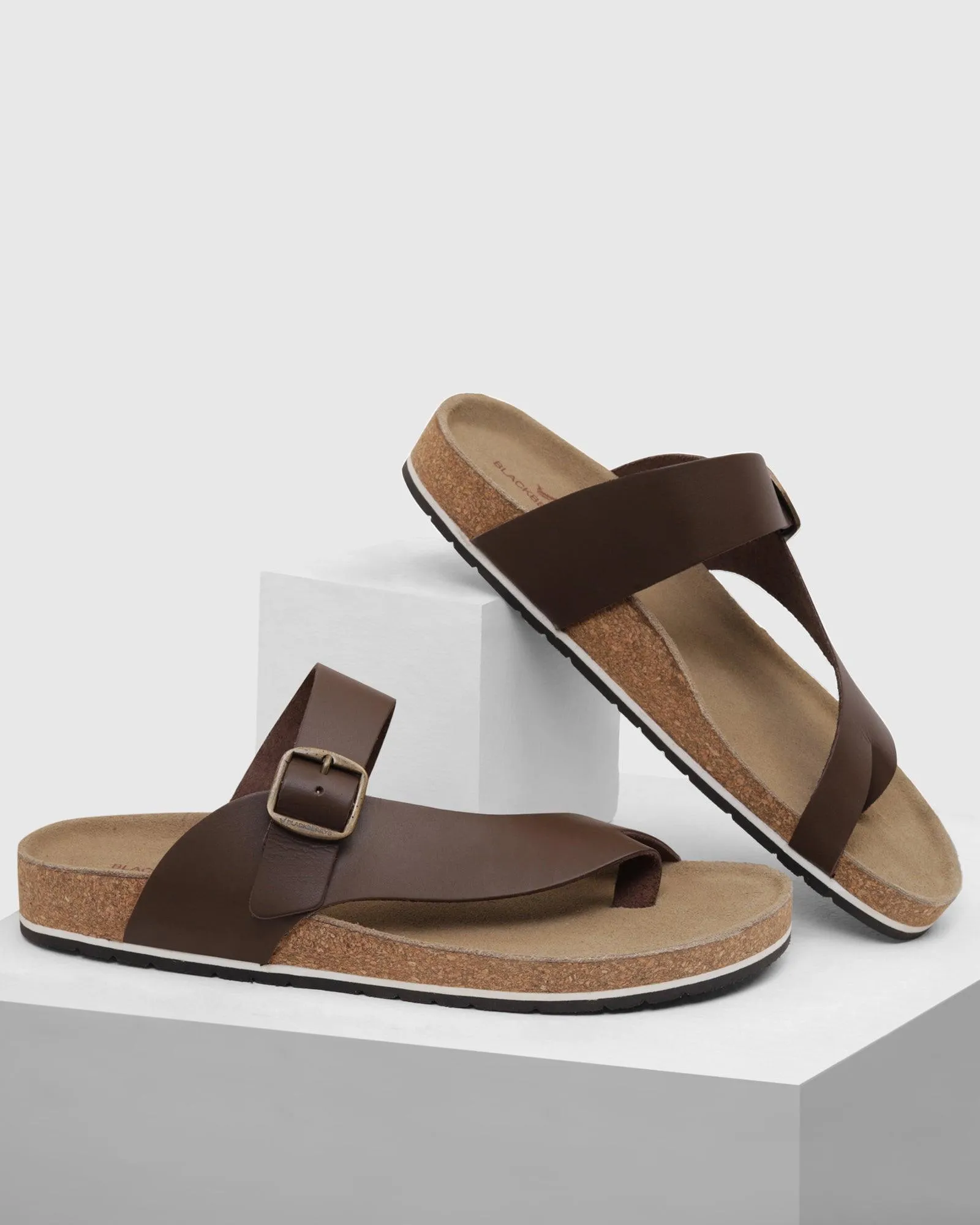 Leather Brown Solid Sandals - Shophie