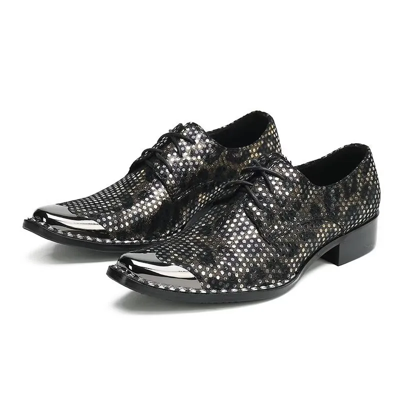 Luxe Exotic Texture Leather Square Toe Derbies