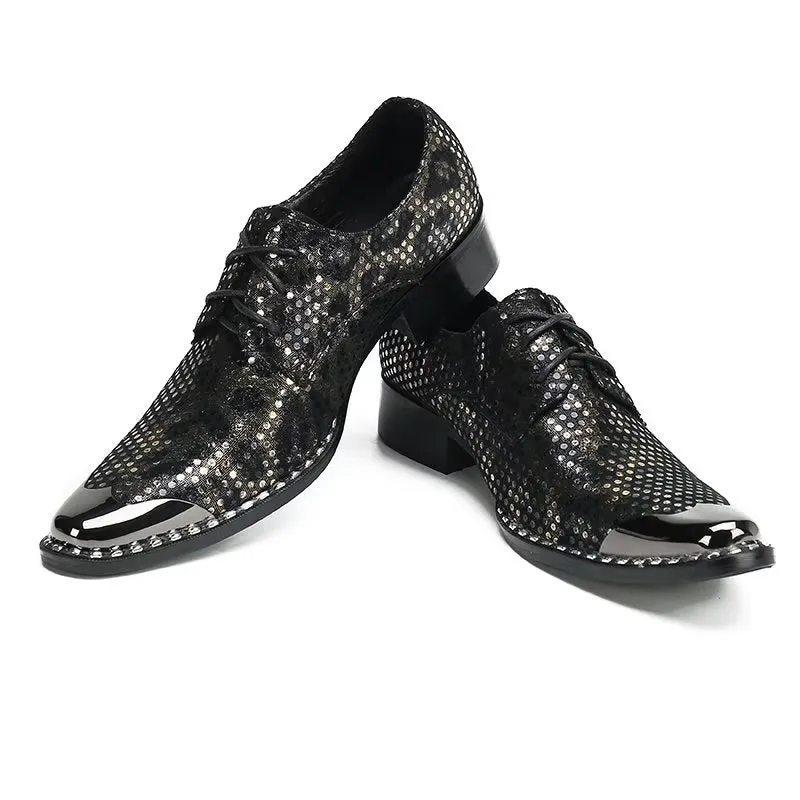 Luxe Exotic Texture Leather Square Toe Derbies