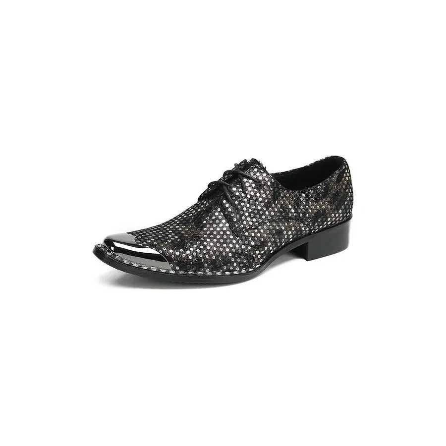 Luxe Exotic Texture Leather Square Toe Derbies