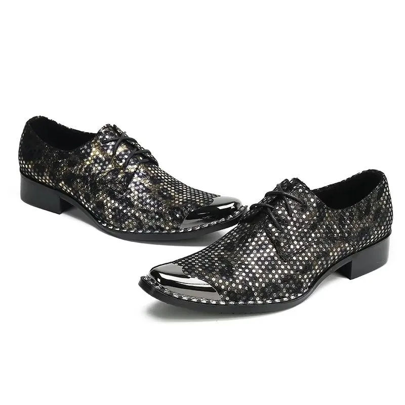 Luxe Exotic Texture Leather Square Toe Derbies