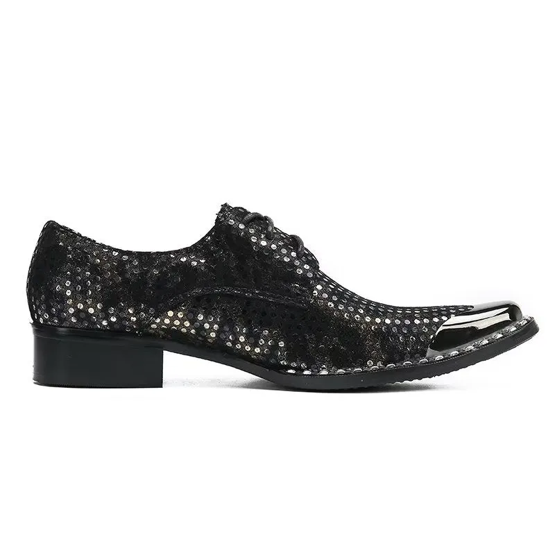 Luxe Exotic Texture Leather Square Toe Derbies