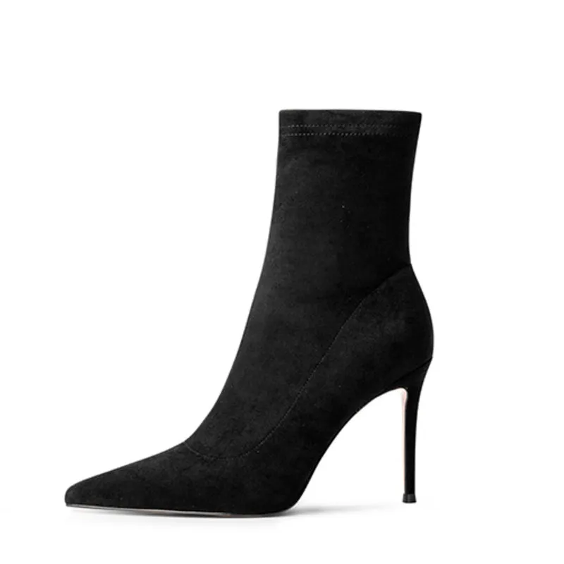 Luxury Flock Thin Heel Ankle Boots