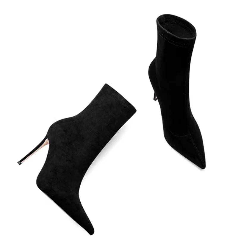 Luxury Flock Thin Heel Ankle Boots