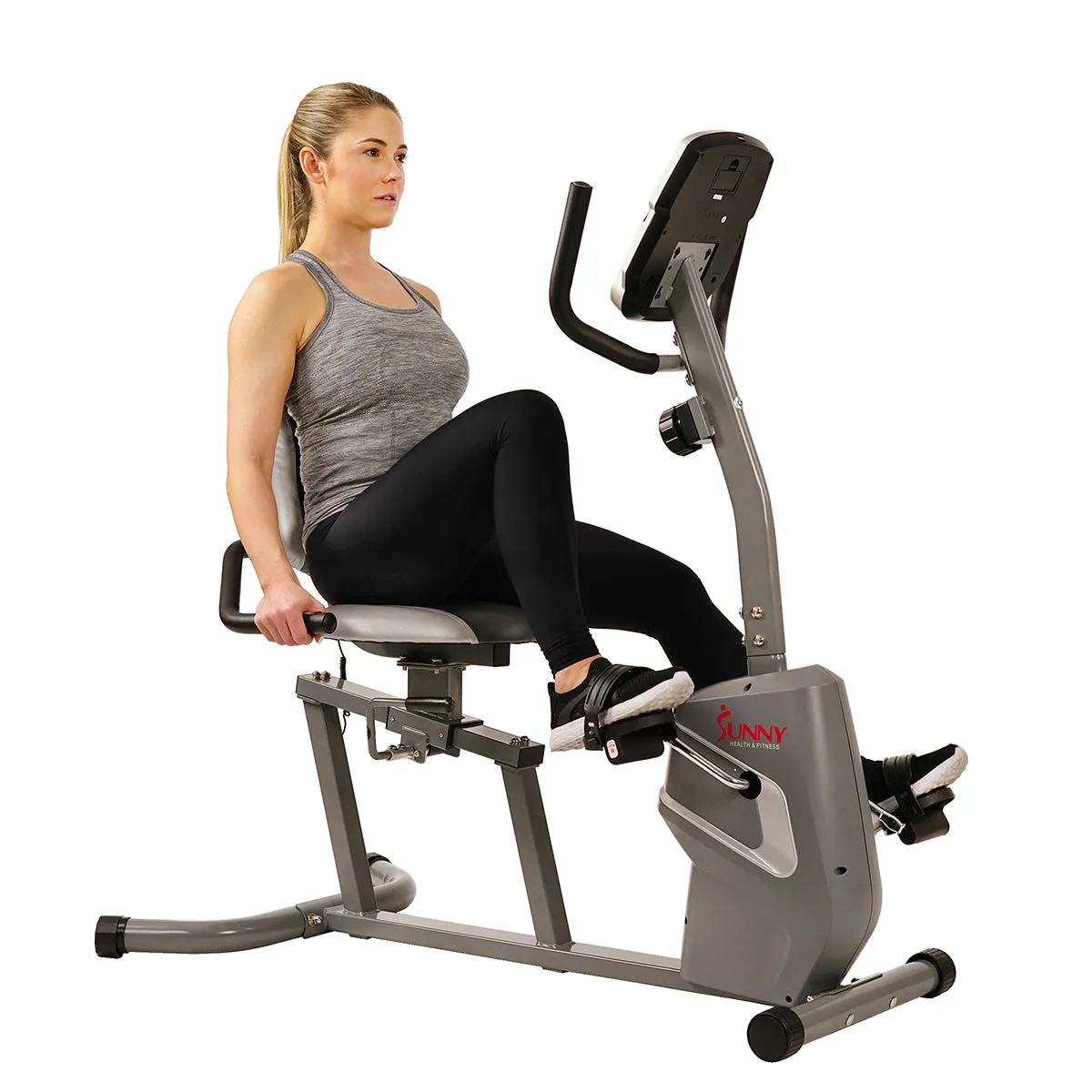 Magnetic Recumbent Exercise Bike w/ Easy Adjustable Seat, Device Holder, RPM and Pulse Rate