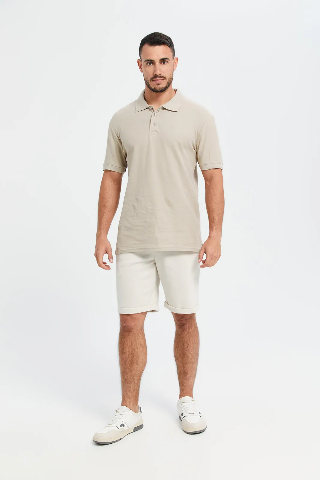 Men Beige Pull On Short