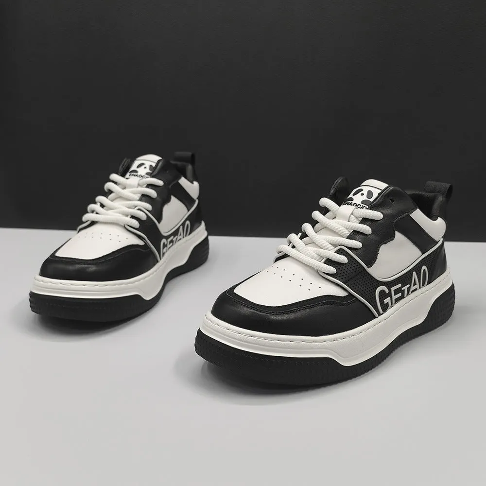 Men Fashion Leather Thick Soled Flat Casual Sneakers