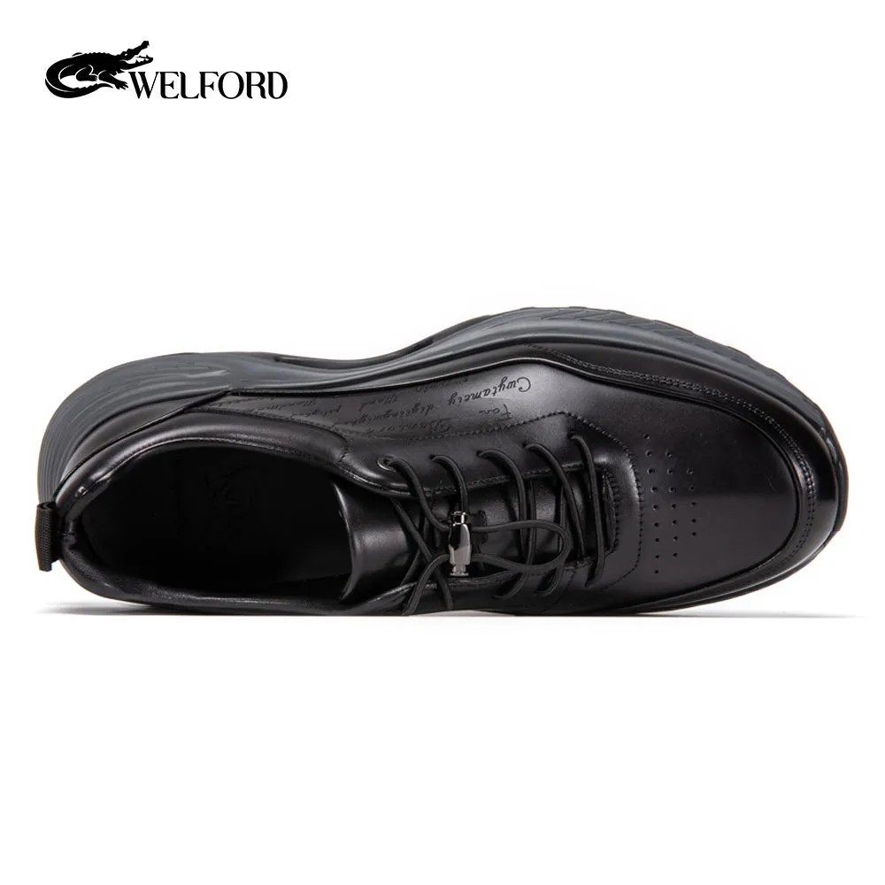 Men's comfortable thick-soled fashionable hand-rubbed calfskin shoes