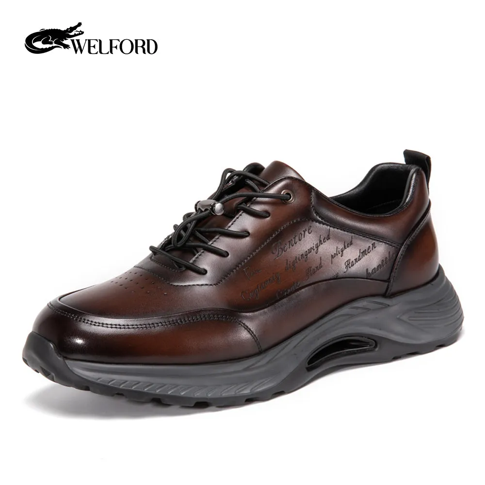 Men's comfortable thick-soled fashionable hand-rubbed calfskin shoes