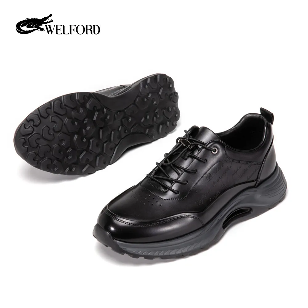 Men's comfortable thick-soled fashionable hand-rubbed calfskin shoes