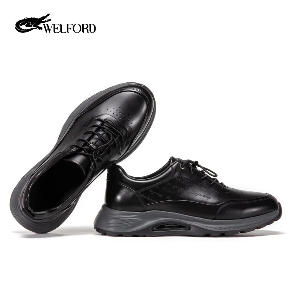 Men's comfortable thick-soled fashionable hand-rubbed calfskin shoes