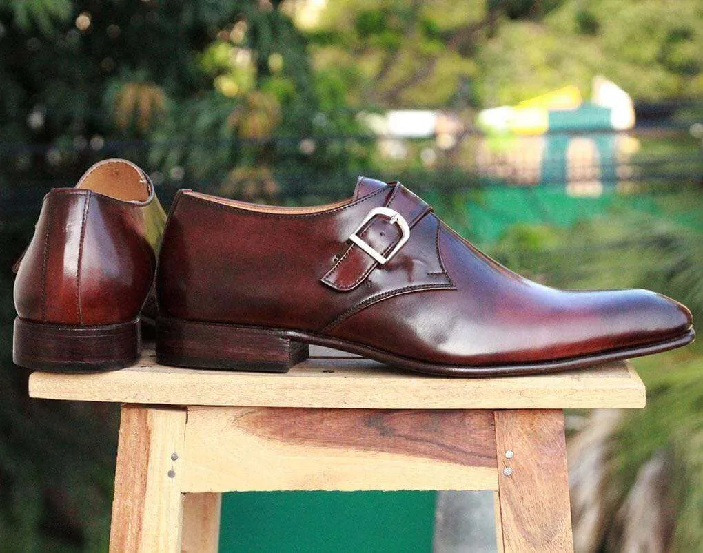 Men's Two Tone Brown Monk Leather Shoes