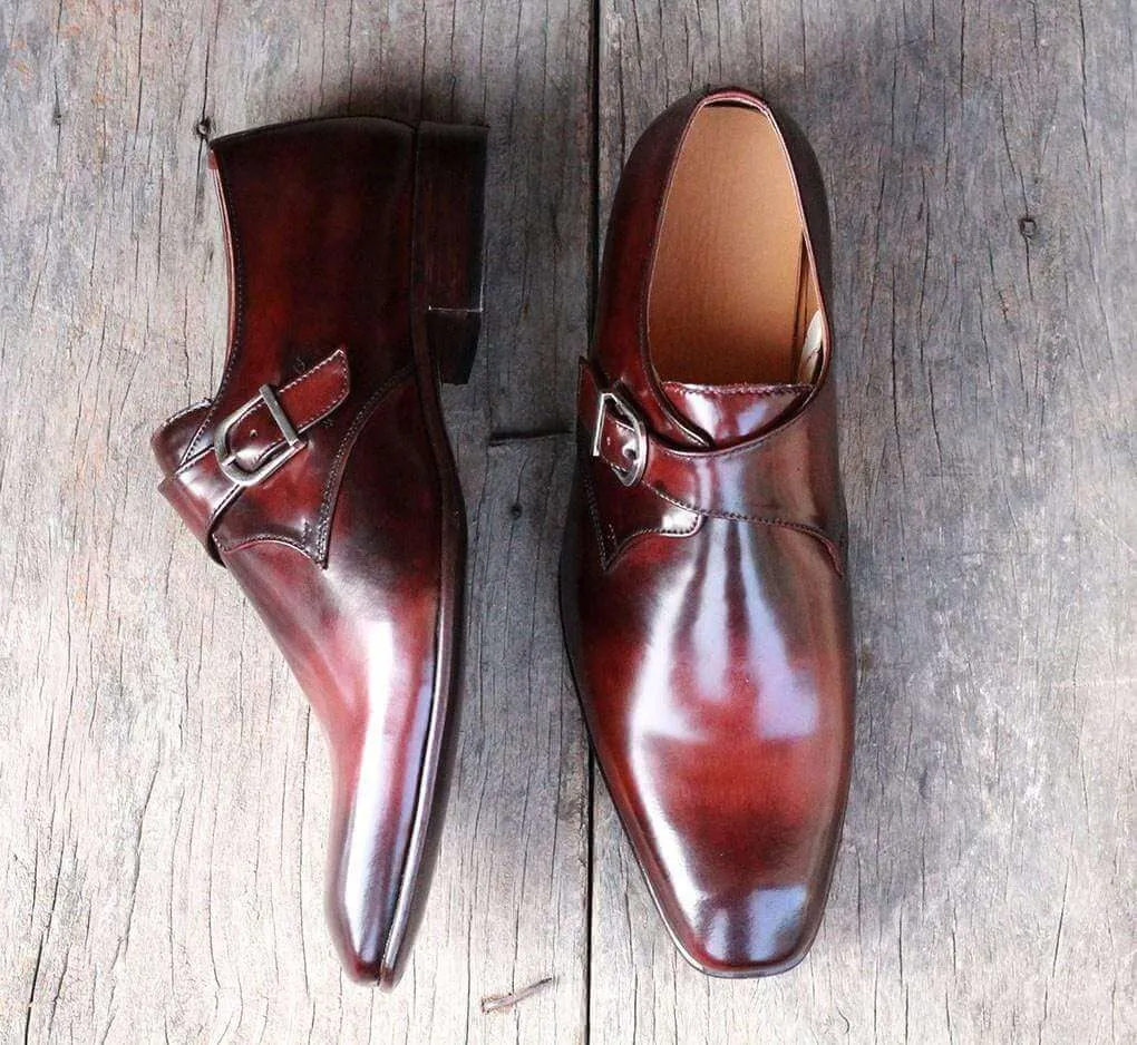 Men's Two Tone Brown Monk Leather Shoes