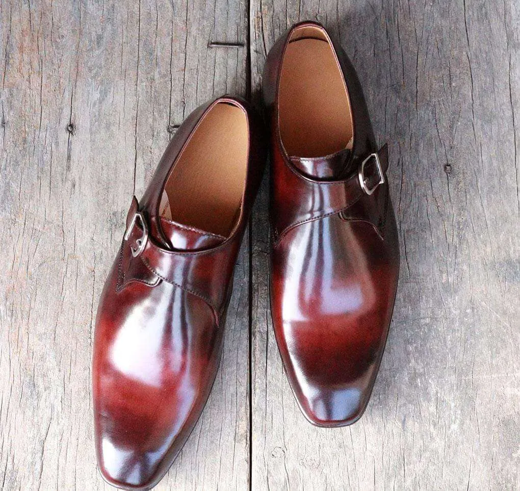 Men's Two Tone Brown Monk Leather Shoes