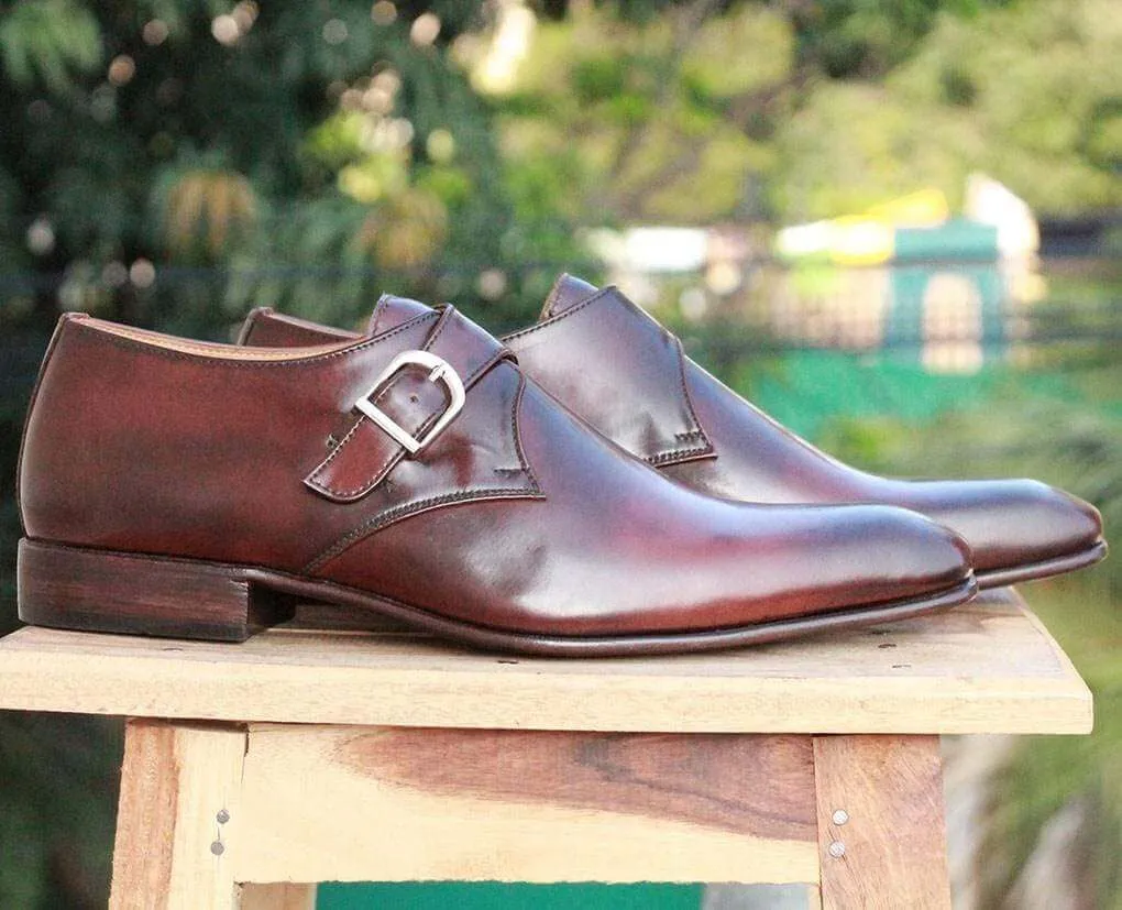 Men's Two Tone Brown Monk Leather Shoes