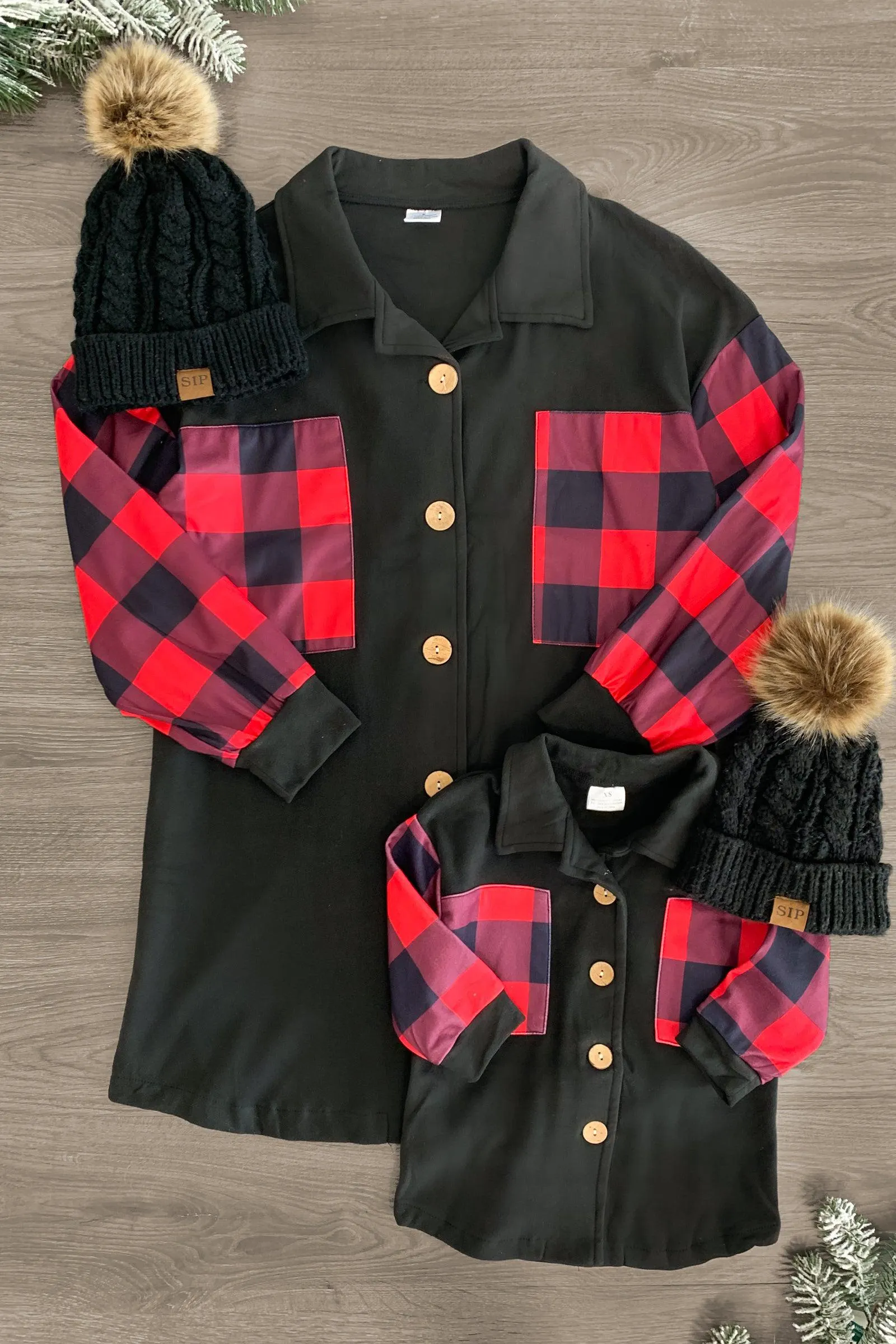 Mom & Me - Black & Red Plaid Fleece Shacket