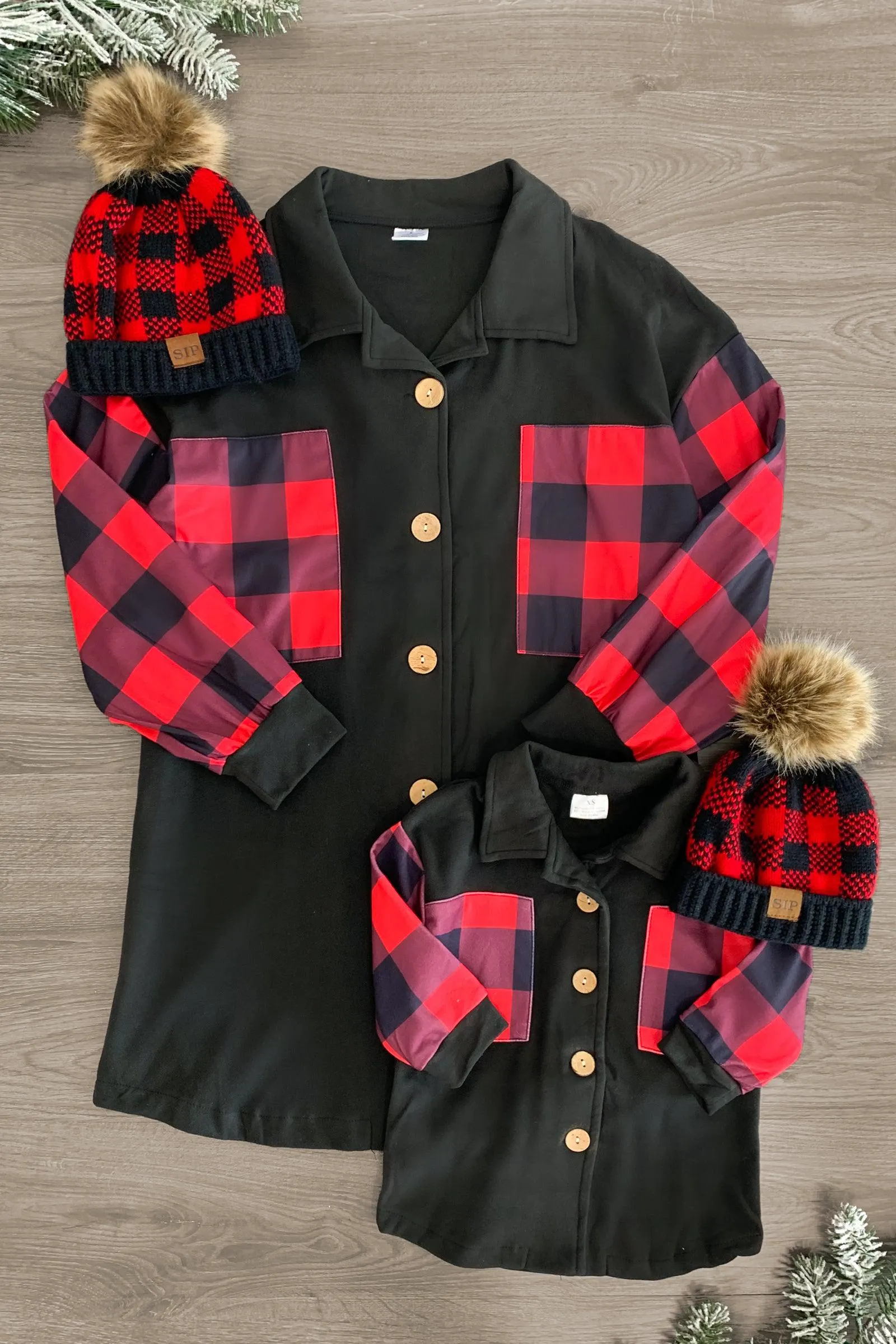 Mom & Me - Black & Red Plaid Fleece Shacket