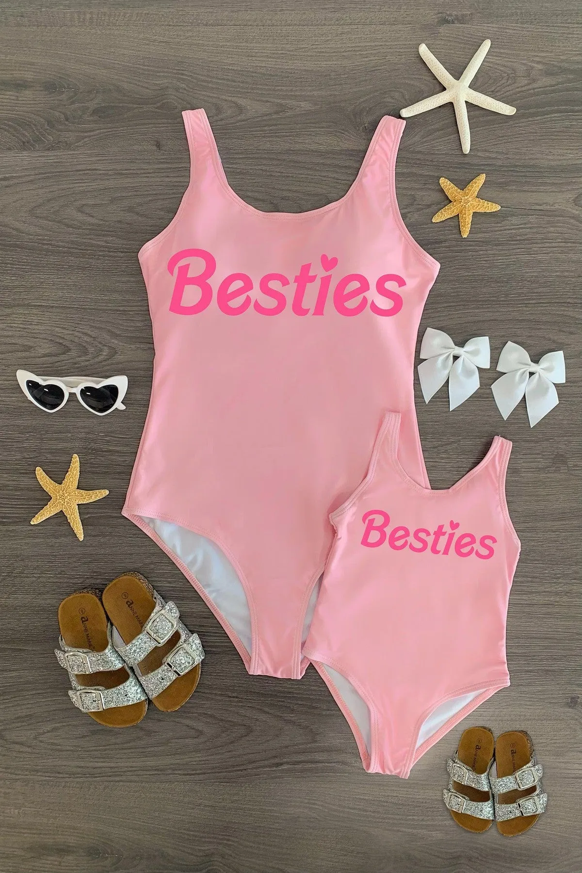 Mom & Me - "Besties" Pink One Piece Swimsuit