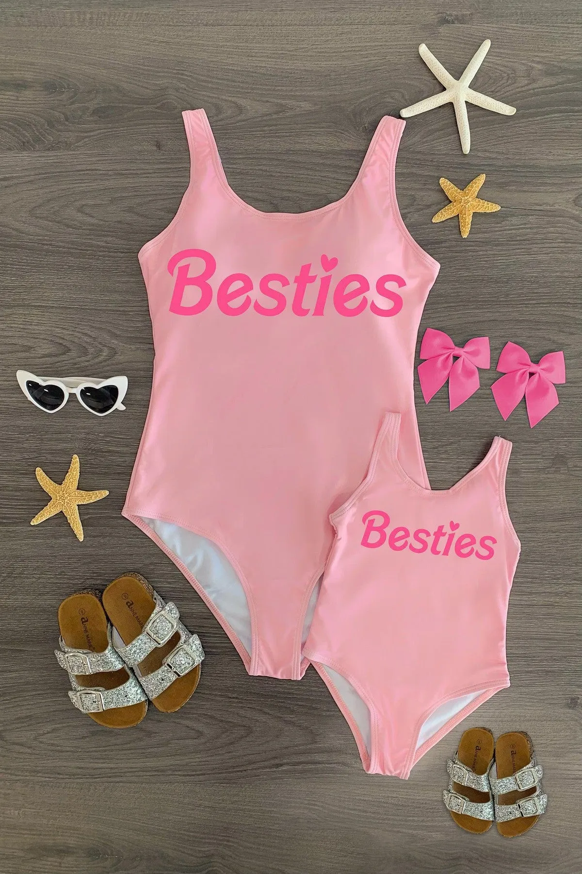 Mom & Me - "Besties" Pink One Piece Swimsuit