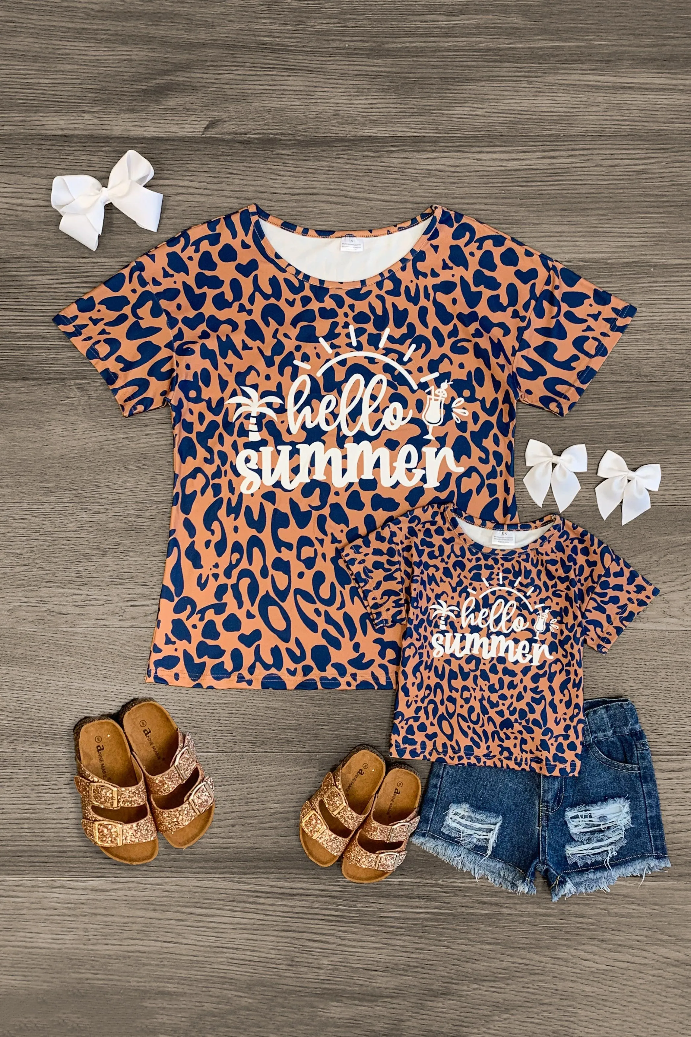 Mom & Me - "Hello Summer" Navy Cheetah Set