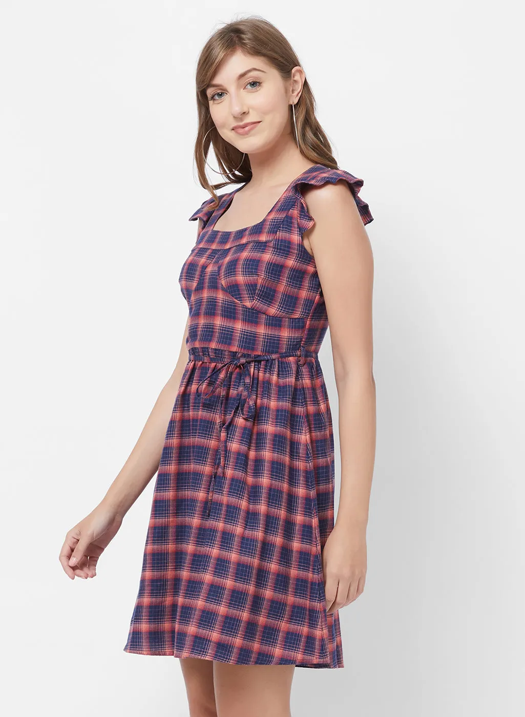 Navy Checkered Dress