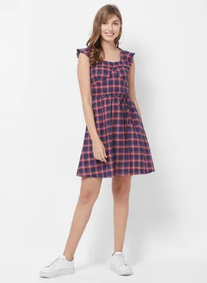 Navy Checkered Dress