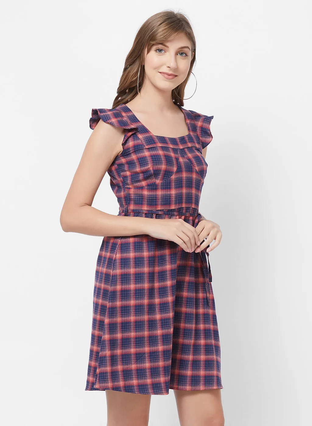 Navy Checkered Dress