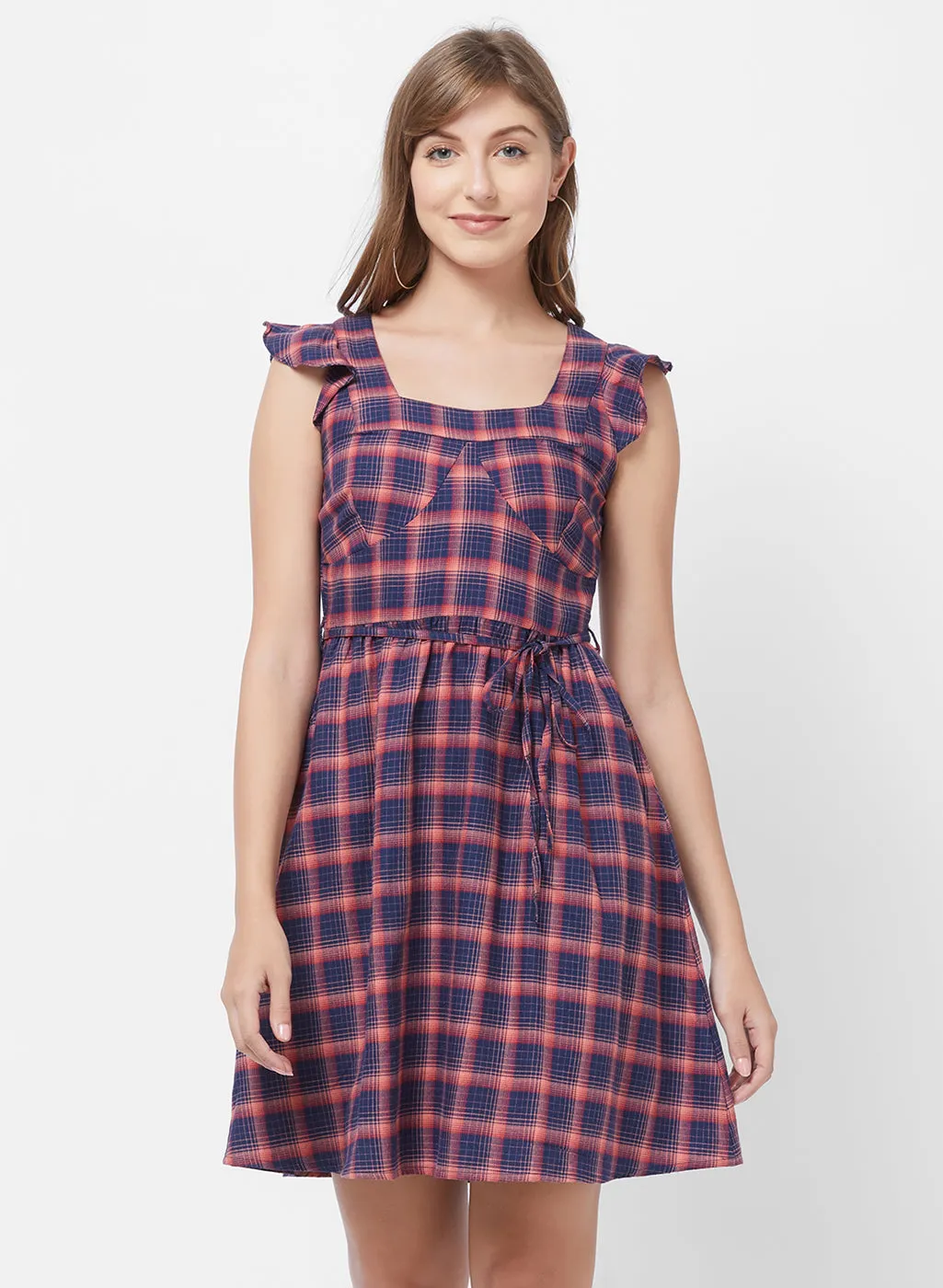 Navy Checkered Dress