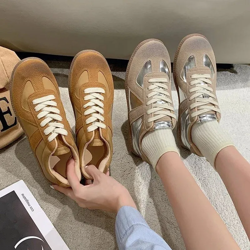 Outdoor Jogging Sneakers Women Suede Leather Patchwork Running High Quality Lace Up Leisure Skateboard