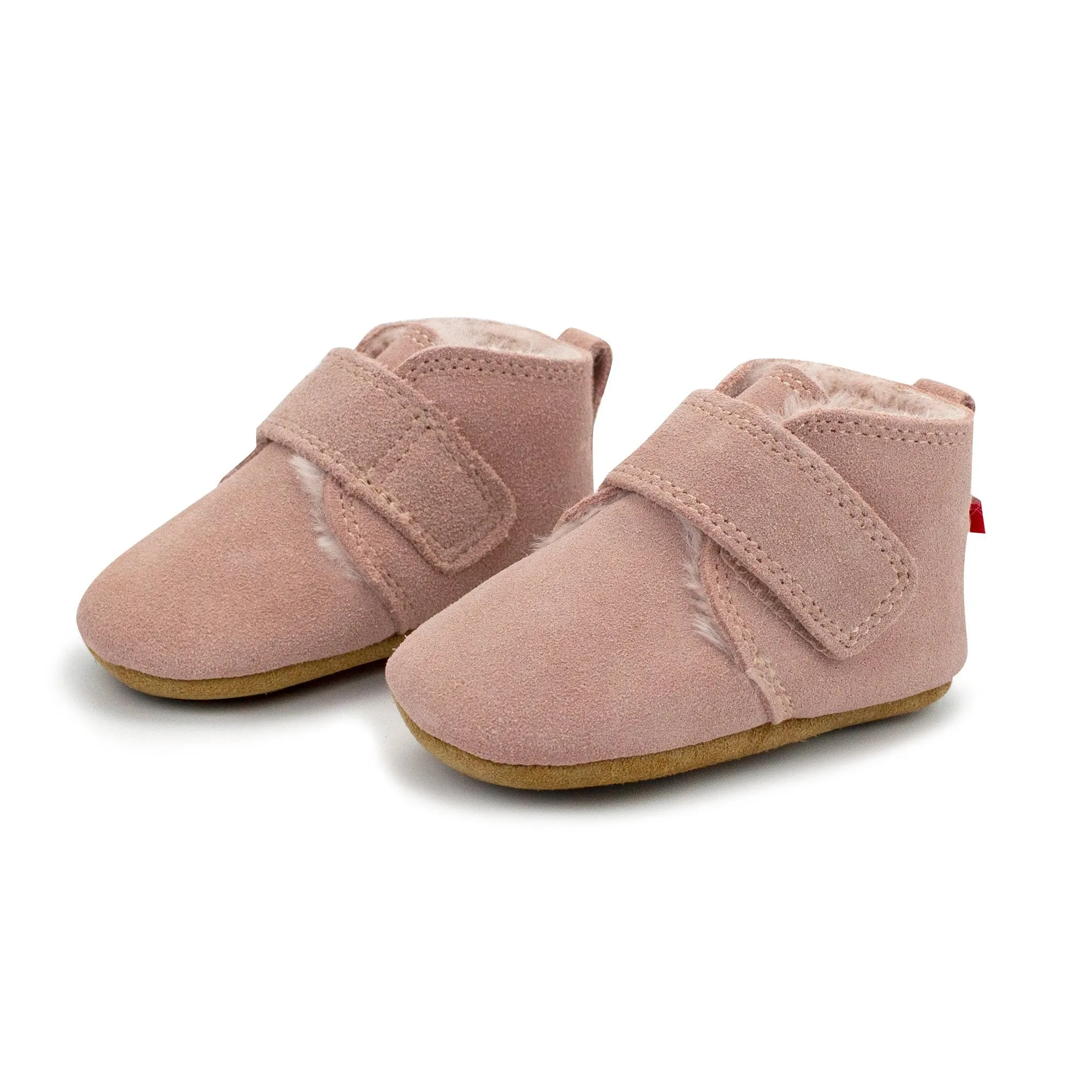 Pink Leather Furry Lined Baby Shoe