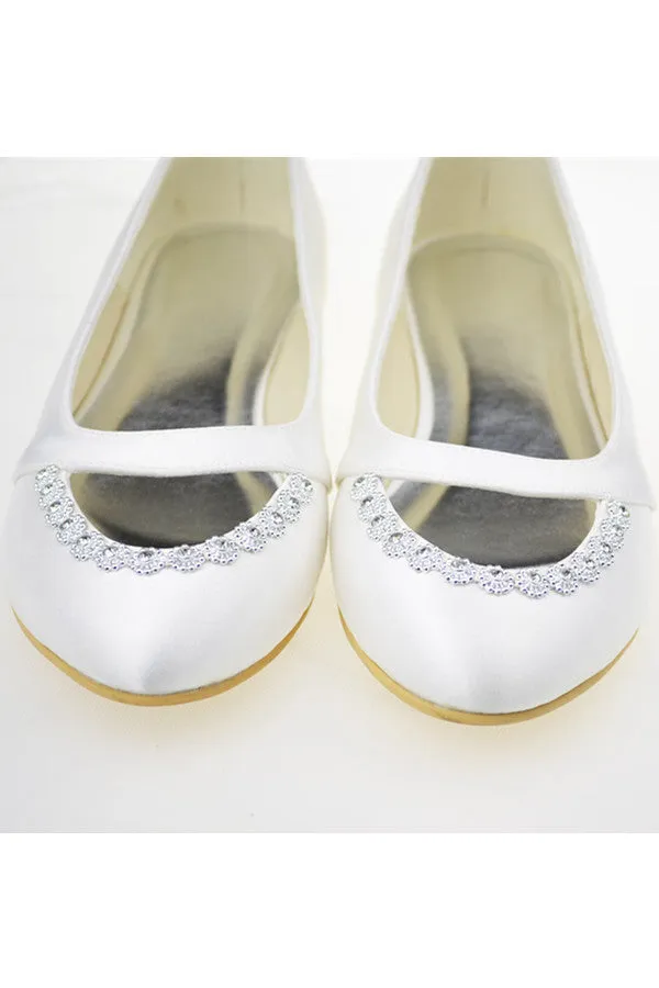 Real Beautiful Handmade Simple Comfy Beaded Ivory Flats S104