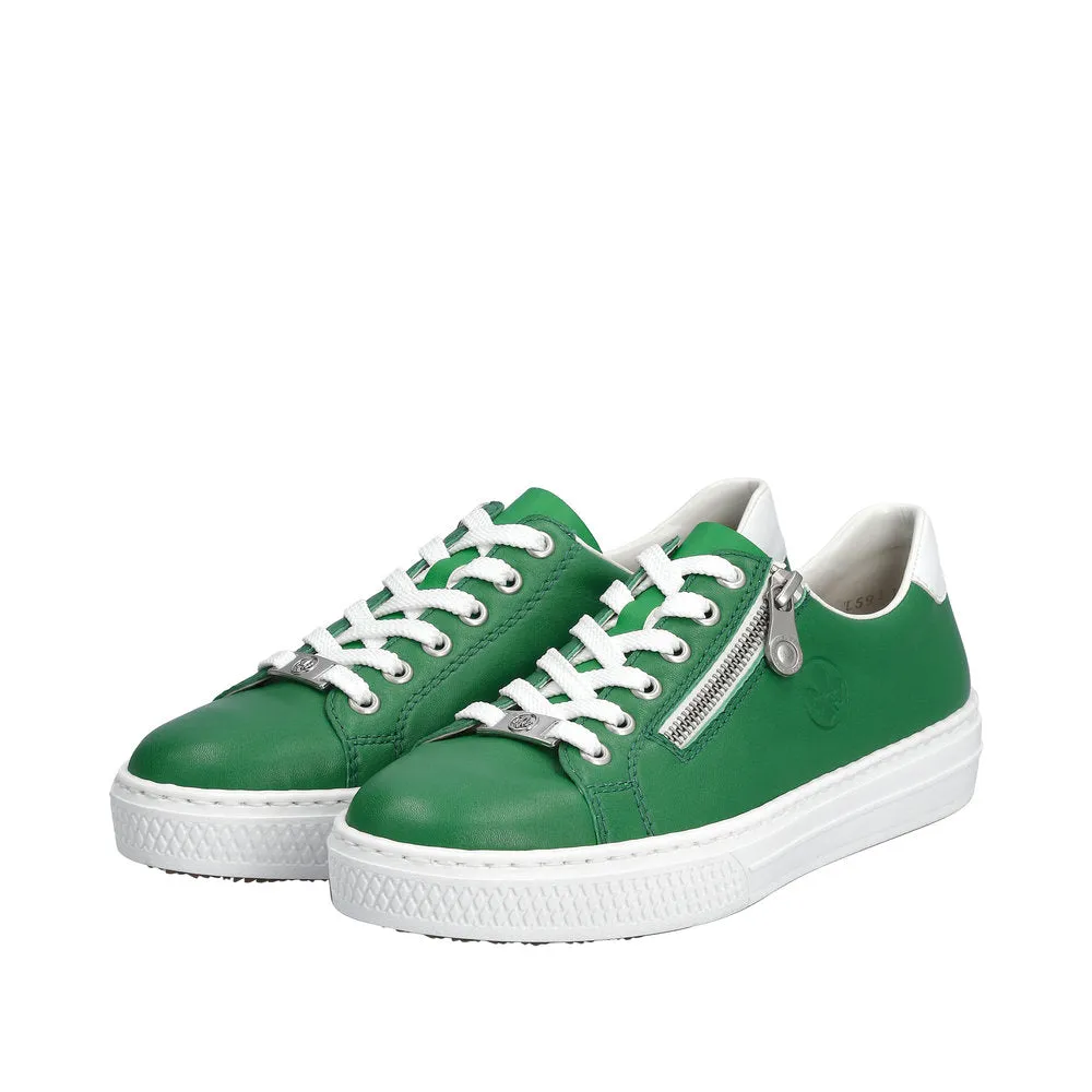 Rieker L59L1-52 Enya Ladies Green Leather Zip & Lace Shoes