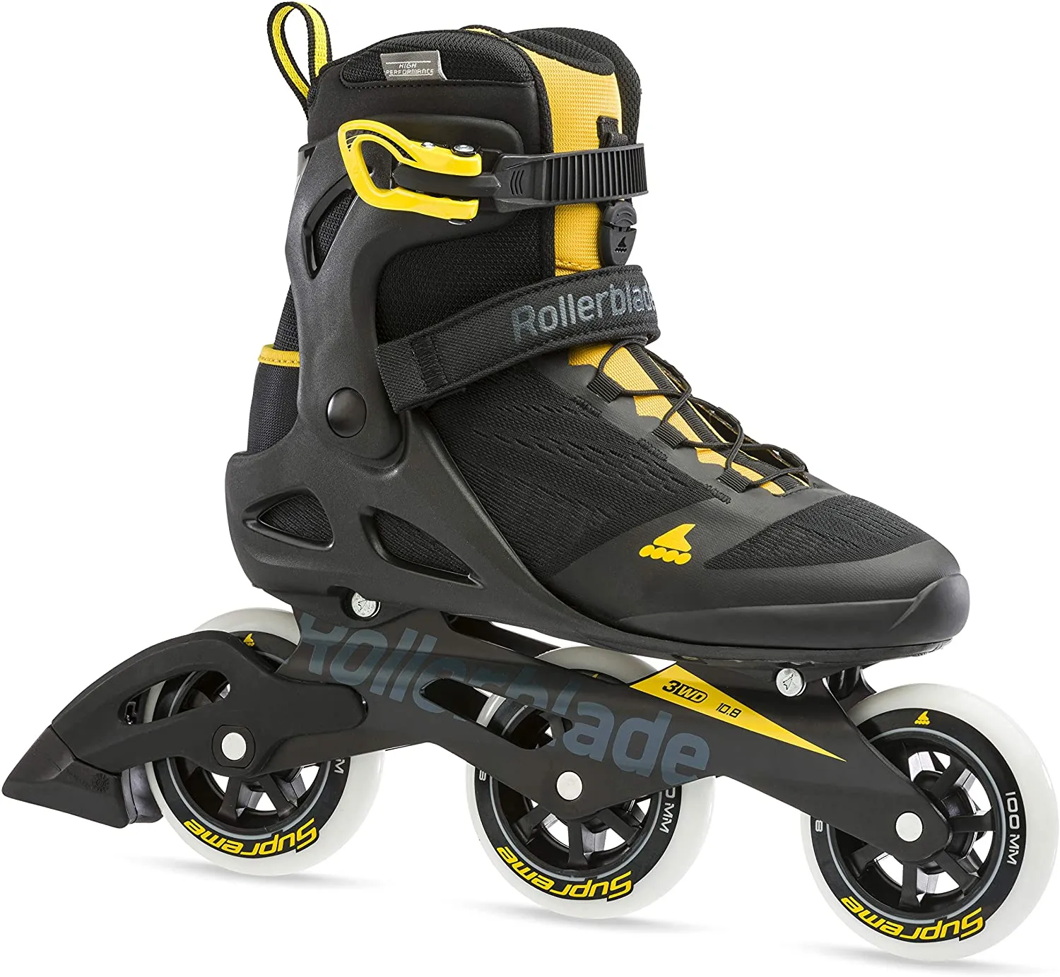 Rollerblade Macroblade 100 3WD Mens Fitness Inline Skate, Black/Saffron Yellow, 8.5 - Open Box - (Without Original Box)